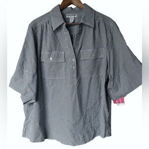 NWT Cathy Daniels Black Gingham ShipShape Popover Blouse | Size 2X